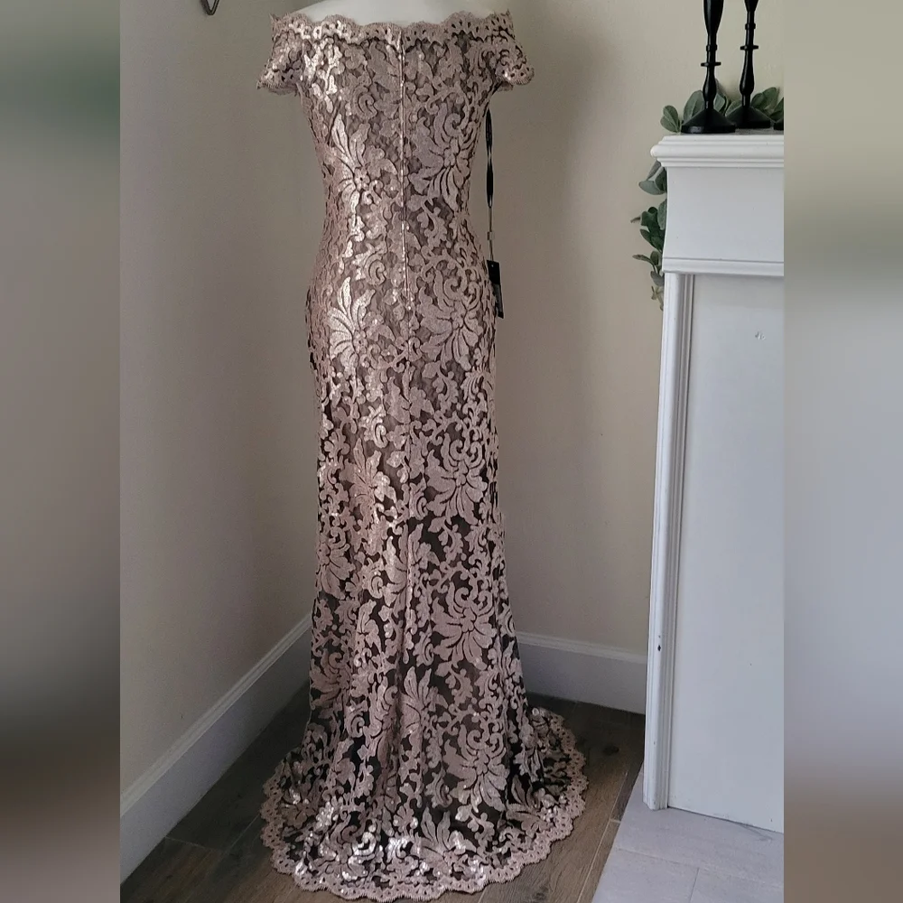 NWT Tadashi Shoji Metallic Lace Off-Shoulder Dress SZ 8 - Picture 5 of 9